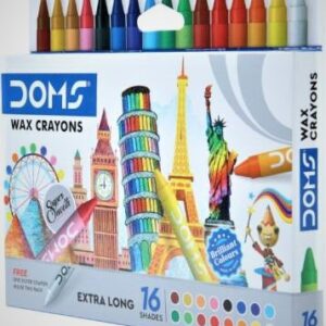 DOMS Non-Toxic Extra Long Wax Crayon Set in Cardboard Box (16 Assorted Shades)