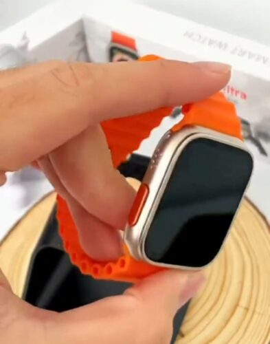 New T800 Ultra Watch with Advanced Bluetooth Calling, ocean strap Smartwatch (Orange Strap, Free) photo review