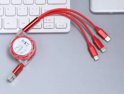 Micro USB Cable 1 m Universal Retractable 3in1 Multi Charging Charger Cable (Compatible with All Mobile Phones, Red, One Cable) photo review